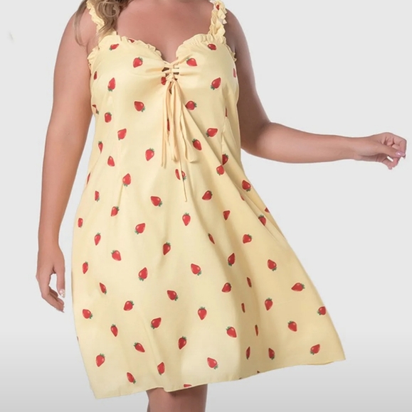 ⭕️SOLD⭕️SHEIN Sleeveless Strawberry Print Dress Pink Plus Size 1XL - Picture 8 of 8